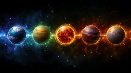 Wall Mural - Vibrant solar system planets aligned in cosmic motion with radiant energy and nebula background
