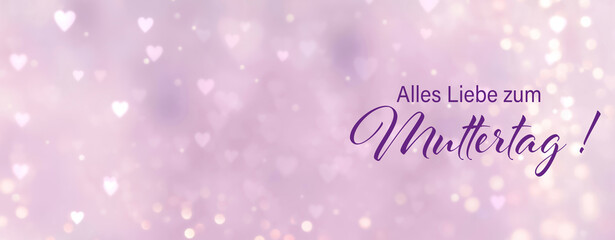 Wall Mural - alles liebe zum muttertag - purple background with hearts and bokeh lights - mother's day greeting c