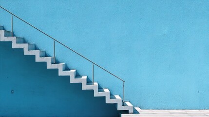 Poster - Modern Minimalist Blue Stairs with Smooth Railings and Walls