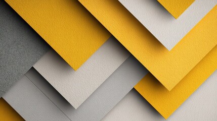 Poster - Geometric Paper Cutouts in Bold Yellow and Soft Gray Design Layers