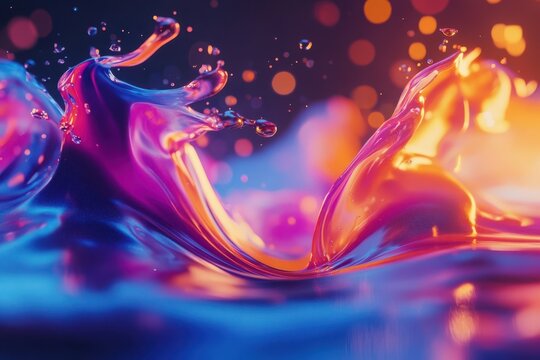 Glowing ripple rises, colorful splash in background