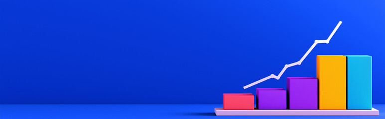 Leinwandbilder - Colorful 3d bar graph and rising line chart depicting positive financial growth and success