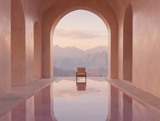 Poster - A serene interior space, reflecting mountains