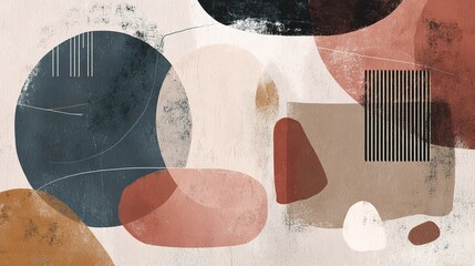 Poster - Abstract Shapes in Muted Colors on Textured Canvas Background