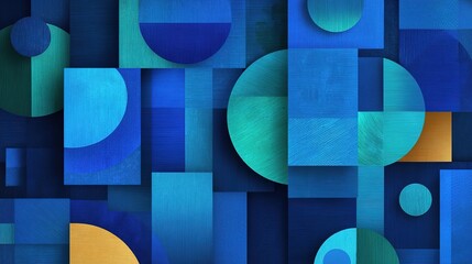 Poster - Vibrant Blue Geometric Wallpaper with Layered Shapes and Textures
