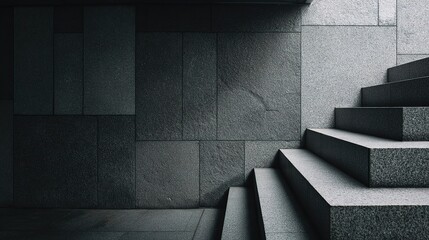Poster - Abstract Granite Staircase with Geometric Angles in Dim Light