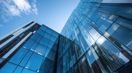 Poster - Modern Architectural Design with Expansive Glass Facade and Sky