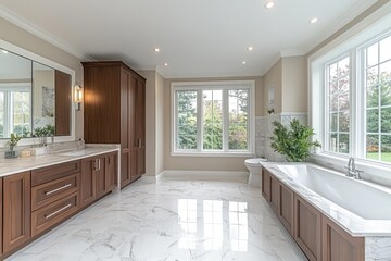 Poster - A spacious and well lit modern bathroom with luxurious features