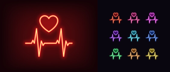 Poster - outline neon heart rate icon. glowing neon heart rhythm icon, electrocardiogram graph. heartbeat mon