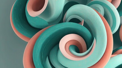 Poster - Abstract Teal and Blush Geometric Swirl Design in Digital Art