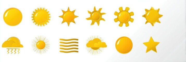 Poster - Vibrant Sun Icon Set Featuring Bright Yellow Designs and Various Sun Ray Styles for Creative Use Generative AI