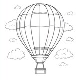 Hot air balloon in a sky with clouds. Ready to color!