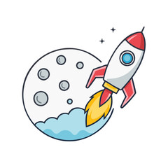 Poster - Rocket ship launch to moon vector illustration space exploration travel adventure astronomy science graphic