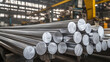 © Ірина Пальцева - Bundled aluminum rods organized in warehouse await remelting to produce foil, alloys, metal products in metallurgy industry. Ferric raw material supply storage on factory