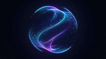 Poster - Digital Spherical Abstract: A mesmerizing sphere of energy, pulsating with radiant blue and purple hues, floats gracefully against a deep, dark background.