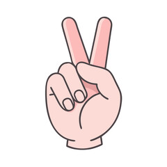 Poster - Peace sign hand gesture fingers victory symbol hand drawn cartoon illustration vector graphic