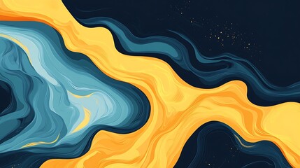 Poster - Abstract fluid waves in yellow and blue tones artistic background elegant and modern aesthetic for digital projects and presentations