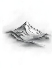 Aufkleber - Mountain Landscape Sketch Highlighting Soft Pencil Details With Minimal Shading and Subtle Textures in the Foreground and Background Generative AI