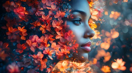 Poster - Abstract portrait of a person blending with nature