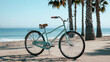© Ірина Пальцева - Cruiser Bike by Sandy Ocean Beach in Oceanside, California USA. Summertime Vacations with Vintage Cycle and Palm Trees