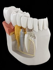 Aufkleber - Model Demonstrating Implant Placement in a Cutaway Jaw Showing Dental Anatomy and Procedure Details Generative AI