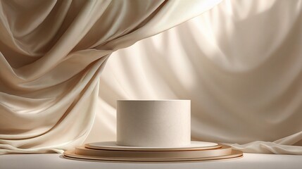 Poster - elegant podium surrounded by flowing silk fabric for display