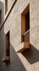 Aufkleber - Architectural facade with projecting window structures casting striking shadows. Simple, geometric design.