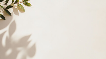 Aufkleber - Sunlit Leaves on Cream Background: A minimalist botanical scene with green foliage casting soft shadows, perfect for adding a natural touch to any design.