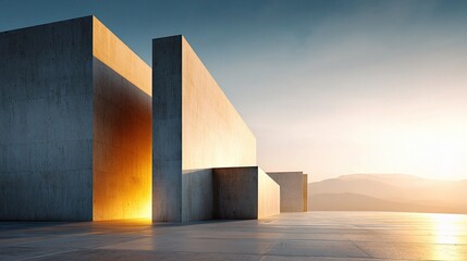 Poster - Warmly Lit Concrete Architecture with Creative Building Design