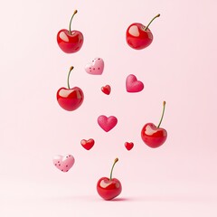Poster - Floating Cherries and Hearts