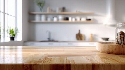 Poster - scandinavian minimalist kitchen with wooden accents and natural light