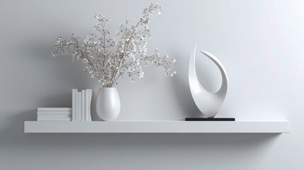 Poster - modern minimalist floating shelf decor with elegant white accents