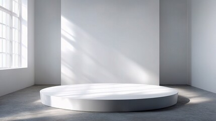 Poster - clean and light-filled empty room with simple platform design