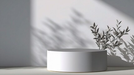 Poster - minimalist product display on light grey stage with shadows