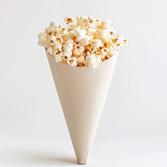 Poster - Cone full of delicious popcorn. Freshly popped kernels in a paper container, perfect for a snack or movie night. Simple studio shot on white.
