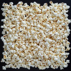 Poster - A close-up shows a mass of fluffy, white popcorn arranged in a square shape against a dark background, perfect for movie night.