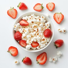 Poster - Popcorn and Strawberry Snack: Sweet and savory treat with fresh, juicy strawberries and fluffy popcorn, a unique culinary combination.