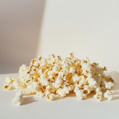 Poster - A generous pile of popcorn, capturing the essence of a movie night snack, beautifully lit on a crisp white surface.