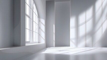 Poster - bright abstract room with soft gray walls and window shadows
