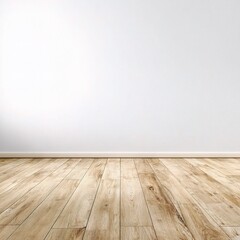 Poster - empty light wood floor against white wall in minimalist design