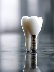 Aufkleber - Ceramic Dental Implant on Reflective Surface Showcasing Modern Dental Technology in a Clinical Setting Generative AI