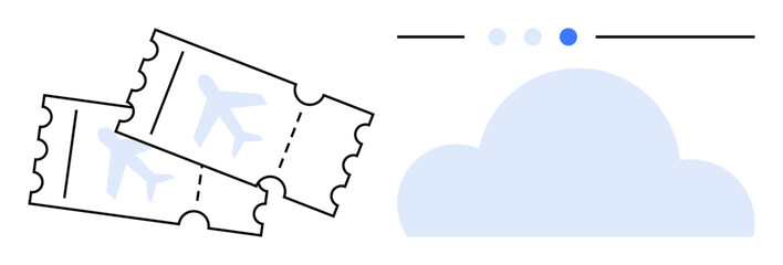 Poster - two airline tickets with airplane icons beside a cloud and a loading progress indicator. ideal for t