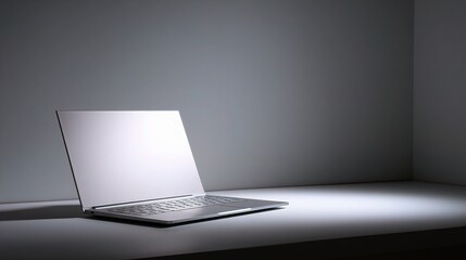 Poster - Silver Laptop Partially Open on Neutral Minimalist Surface