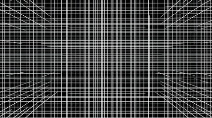 Poster - Abstract Black and White Grid Pattern with Intersecting Lines