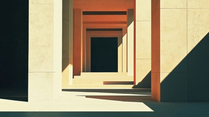 Poster - A long hallway with a large archway in the middle