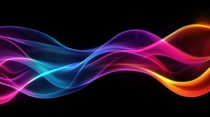 Poster - Bright waves of pink, blue, and orange move gracefully across a dark background, blending and flowing together to create a dynamic and colorful effect