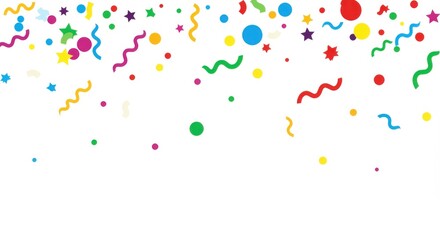 Poster - Colorful confetti and streamers falling down on a white background for a party celebration design