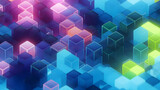 Abstract 3D Render Vibrant Neon Cubes, Geometric Patterns, Colorful Digital Art