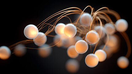Fototapete - Glowing Spheres Connected by Intricate Curved Lines Abstract Art