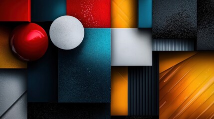 Poster - A colorful abstract painting with a red ball and white circle in the middle